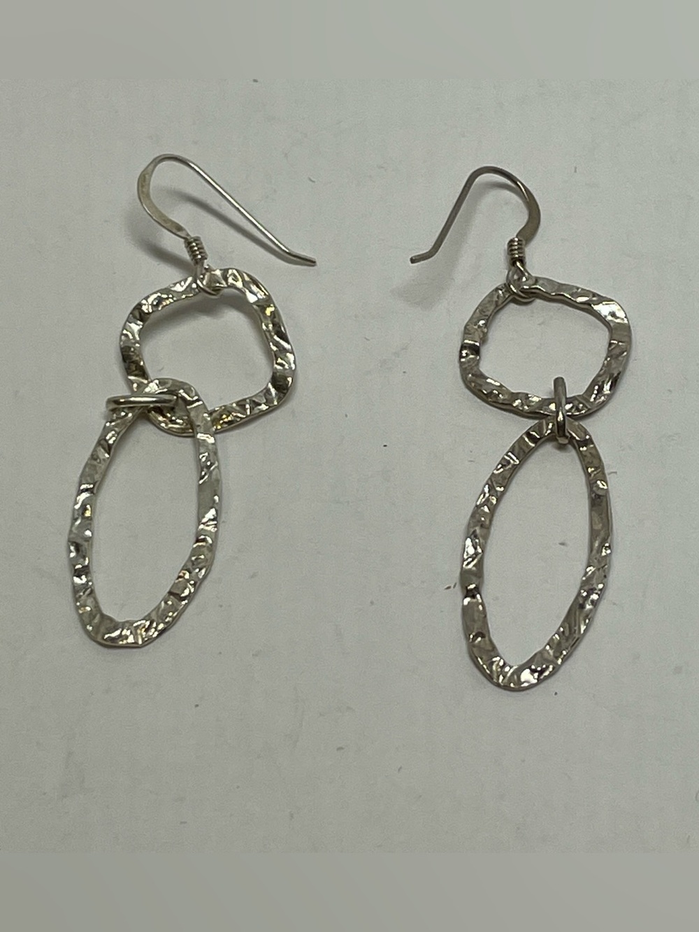 Sterling Silver Elegant 925 Earrings Hammered Oval & Circle Drop Dangle 2.79g